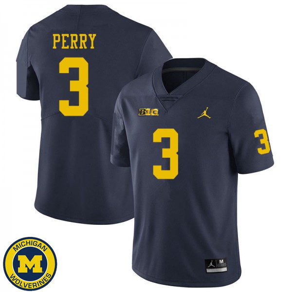 Mens Michigan Wolverines #3 Jalen Perry Navy Fashion Player Jersey